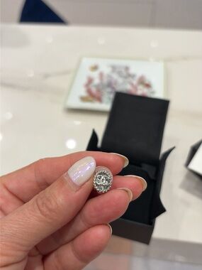 CHANEL Silver Crystal Halo Stud Earring - Women's Jewelry